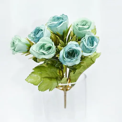 Imagen de Ramo de rosas *7 con hojas grandes de 28cms. color verde agua
