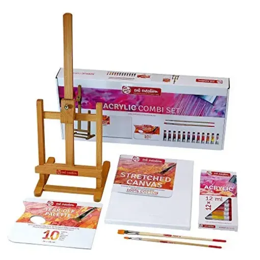 Imagen de Set de pintura acrilica Acrylic combi Art Creation TALENS 12 colores de 12ml. con caballete y paleta