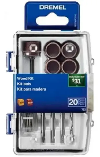 Imagen de Kit micro con 20 accesorios para mini torno DREMEL ideales para tallar y grabar madera 733