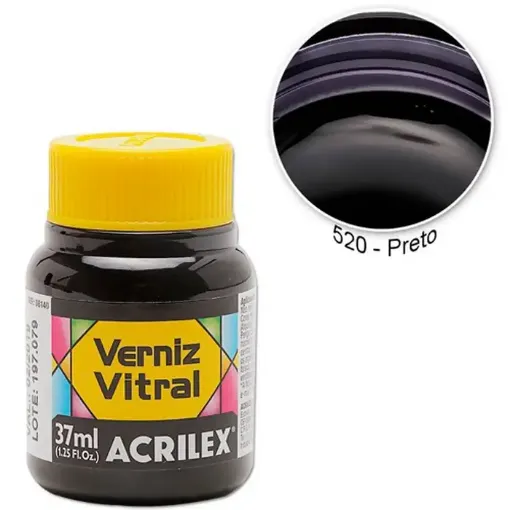 Imagen de Barniz vitral pintura para vidrio ACRILEX *37ml. color Negro 520
