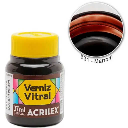 Imagen de Barniz vitral pintura para vidrio ACRILEX *37ml. color Marron 531