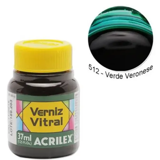 Imagen de Barniz vitral pintura para vidrio ACRILEX *37ml. color Verde Veronese 512