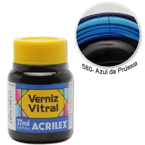 Imagen de Barniz vitral pintura para vidrio ACRILEX *37ml. color Azul de Prusia 580