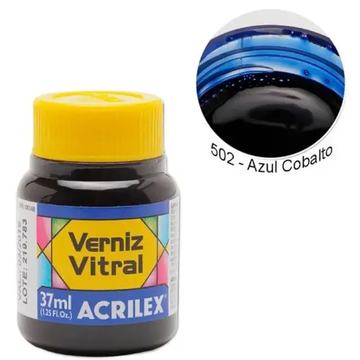 Imagen de Barniz vitral pintura para vidrio ACRILEX *37ml. color Azul Cobalto 502