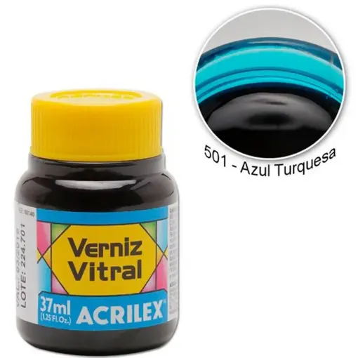 Imagen de Barniz vitral pintura para vidrio ACRILEX *37ml. color Azul Turquesa 501