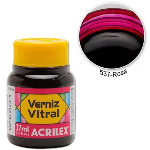 Imagen de Barniz vitral pintura para vidrio ACRILEX *37ml. color Rosa 537