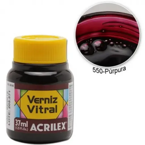 Imagen de Barniz vitral pintura para vidrio ACRILEX *37ml. color Purpura 550