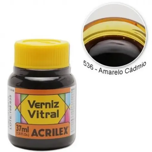 Imagen de Barniz vitral pintura para vidrio ACRILEX *37ml. color Amarillo Cadmio 536