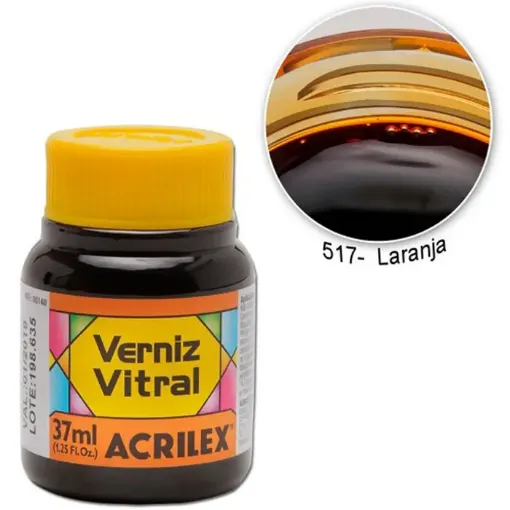 Imagen de Barniz vitral pintura para vidrio ACRILEX *37ml. color Naranja 517