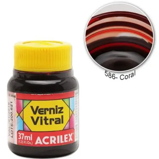 Imagen de Barniz vitral pintura para vidrio ACRILEX *37ml. color Coral 586