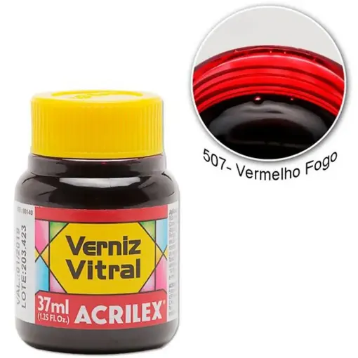 Imagen de Barniz vitral pintura para vidrio ACRILEX *37ml. color Rojo Fuego 507