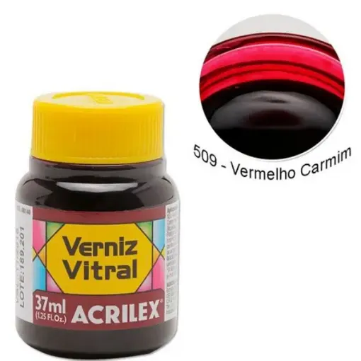 Imagen de Barniz vitral pintura para vidrio ACRILEX *37ml. color Rojo Carmin 509