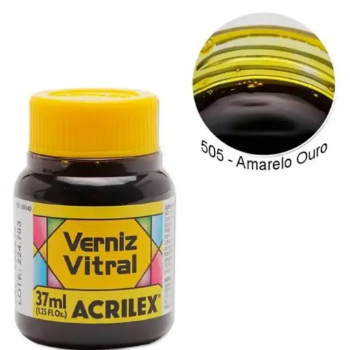 Imagen de Barniz vitral pintura para vidrio ACRILEX *37ml. color Amarillo Oro 505
