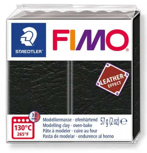 Imagen de Arcilla polimerica pasta de modelar FIMO Leather Effect Efecto Cuero *57grs. color 909 Negro
