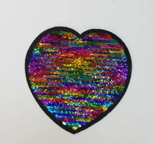 Imagen de Aplique parche bordado termoadhesivo para tela modelo Corazon grande multicolor lentejuelas de 10*11cms