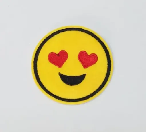 Imagen de Aplique parche bordado termoadhesivo para tela modelo Emoticon con ojos corazones de 6cms