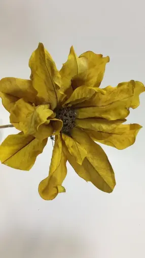 Imagen de Flor armada con hojas y centro semilla de 50cms. color amarillo