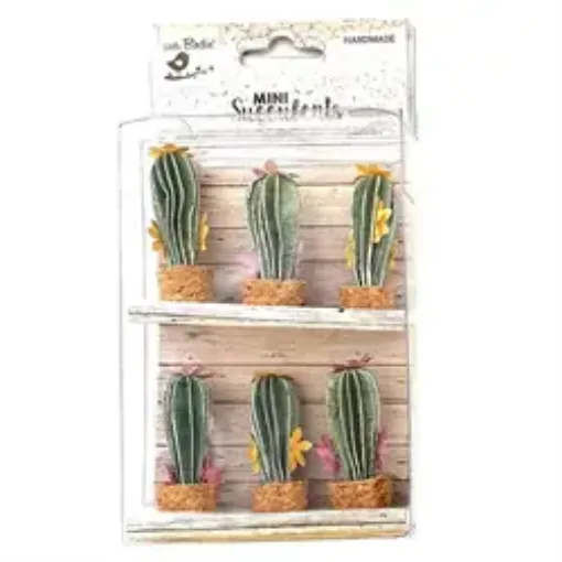 Imagen de Apliques Little Birdie combo de 6 cactus de carton en macetita corcho CR72550