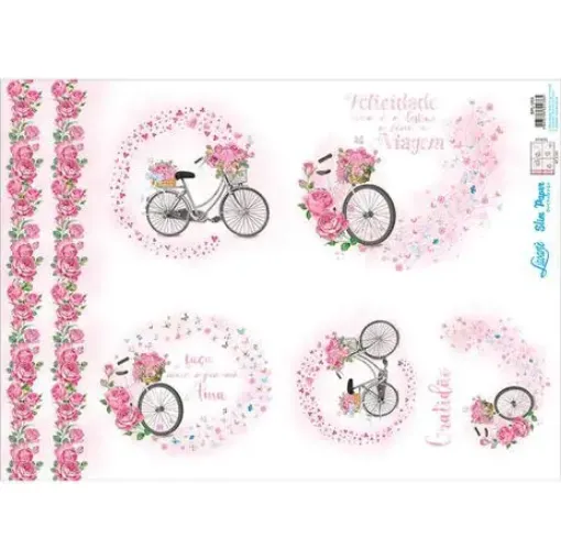 Imagen de Lamina para decoupage LITOARTE de 47.3*33.8cms. SPL-059 Bicicleta y rosas