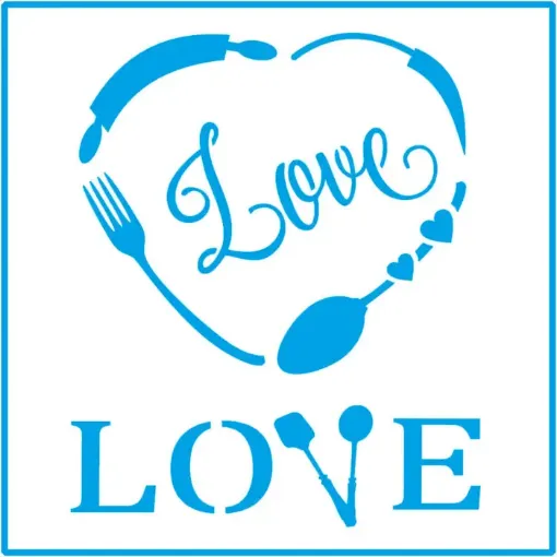 Imagen de Stencil marca "LITOARTE" 14x14 cms. cod.STA-121 Love corazon cocina