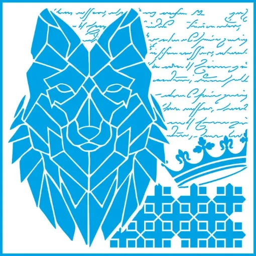 Imagen de Stencil marca LITOARTE de 20x20 cms. cod.STXX-139 Lobo corona y escritura