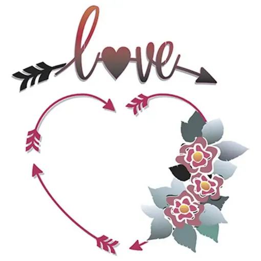 Imagen de Stencil marca LITOARTE de 20x20 cms. cod.STXX-075 Corazon y flecha Love