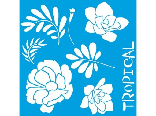Imagen de Stencil marca LITOARTE de 20x20 cms. cod.STXX-060 Superposicion de flores tropicales 
