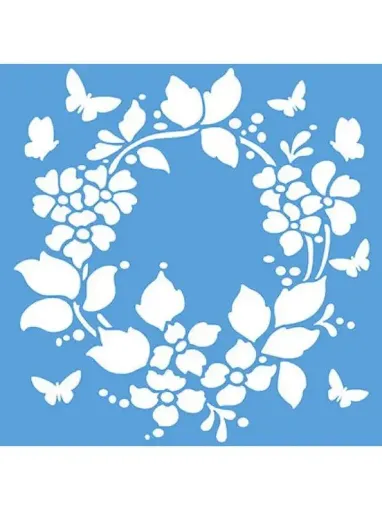 Imagen de Stencil marca LITOARTE de 20x20 cms. cod.STXX-024 Guirnalda con flores y mariposas