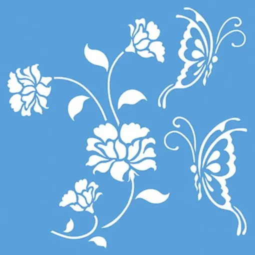 Imagen de Stencil marca LITOARTE de 20x20 cms. cod.STXX-022 Flores con mariposas