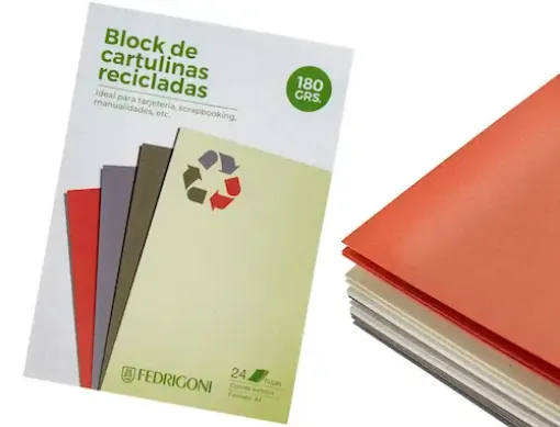 Imagen de Block de cartulinas recicladas FEDRIGONI 180grs. A4 *24 hojas colores surtidos