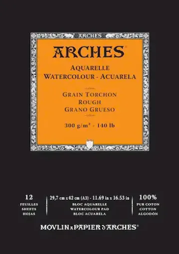 Imagen de Block para acuarela profesional ARCHES 100% algodon de grano grueso 300gr 29.7*42cms x12 hojas
