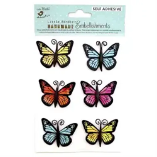 Imagen de Apliques Little Birdie mariposas Vividas con adhesivo x6 unidades CR71059