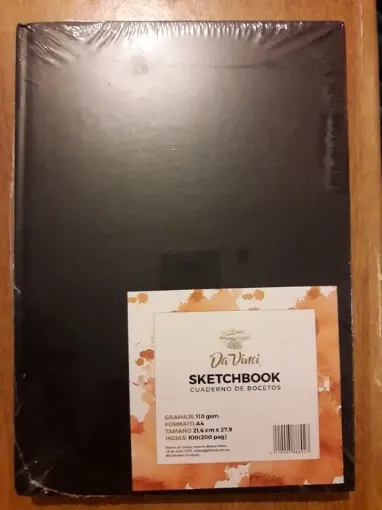 Imagen de Cuaderno de bocetos SKETCH BOOK "DA VINCI" de 110grs medida A4 con 100 hojas color Negro Cosido