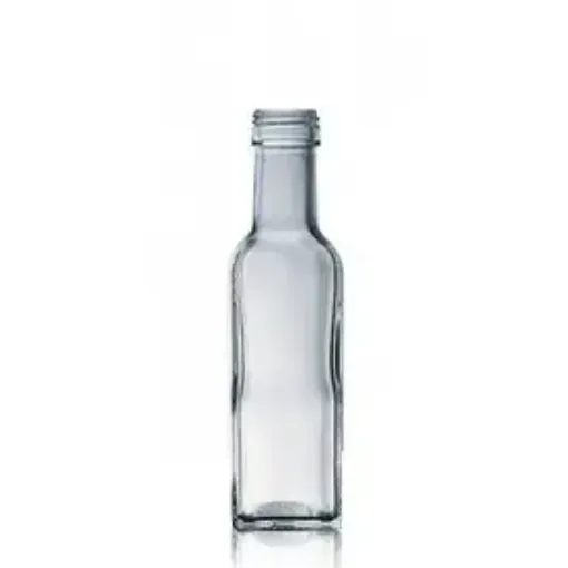 Imagen de Botella de vidrio cuadrada 500ml con tapa metalica plateada 6*27cms.