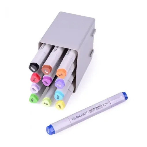 Imagen de Marcadores SINOART alcohol doble punta Sketch Marker set de 12 colores
