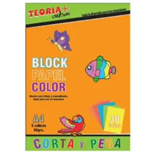 Imagen de Block de papel de colores TEORIA 30 hojas A4 de 80grs. de 5 colores diferentes