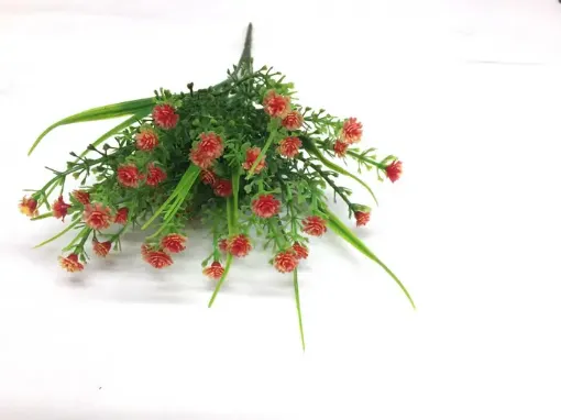 Imagen de Ramo de mini flor artificiales con pasto color rojo