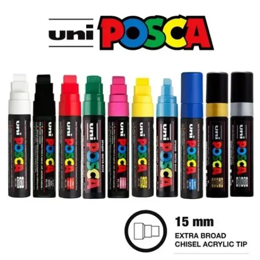 Imagen de Marcador tinta pigmentada base agua UNI POSCA trazo ultra Grueso 15mms PC-17K
