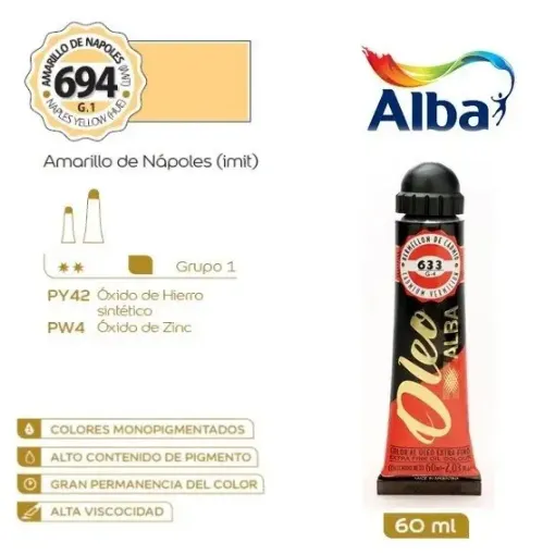 Imagen de Oleo profesional extra fino ALBA de 18ml grupo 1 color 694 Amarillo Napoles