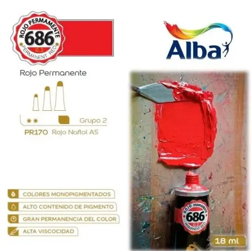 Imagen de Oleo profesional extra fino ALBA de 18ml grupo 2 color 686 Rojo Permanente 