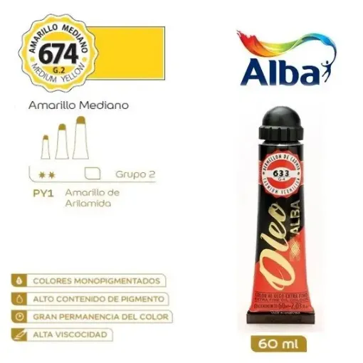 Imagen de Oleo profesional extra fino ALBA de 18ml grupo 2 color 674 Amarillo mediano