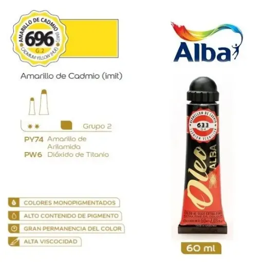 Imagen de Oleo profesional extra fino ALBA de 18ml grupo 2 color 696 Amarillo de Cadmio 