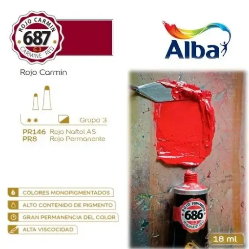 Imagen de Oleo profesional extra fino ALBA de 18ml grupo 3 color 687 Rojo Carmin