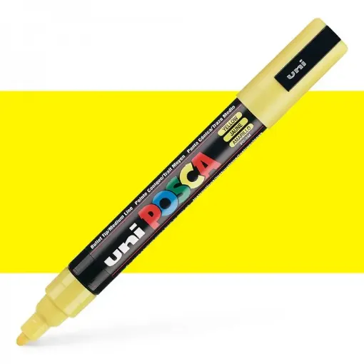 Imagen de Marcador de tinta pigmentada a base de agua UNI POSCA trazo medio 1.8 a 2.5mm. PC-5M color AMARILLO