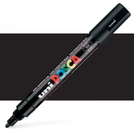 Imagen de Marcador de tinta pigmentada a base de agua UNI POSCA trazo medio 1.8 a 2.5mm. PC-5M color NEGRO 46