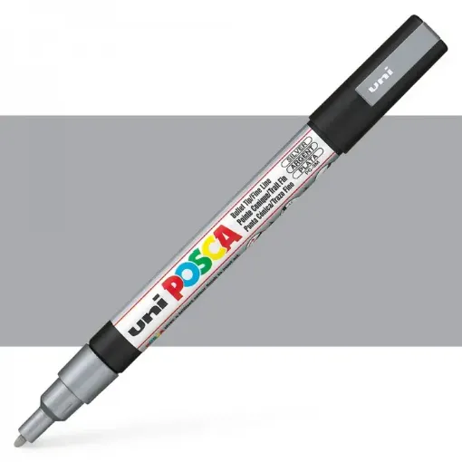 Imagen de Marcador de tinta pigmentada a base de agua UNI POSCA trazo fino 0.9 a 1.3mms PC-3M color PLATEADO