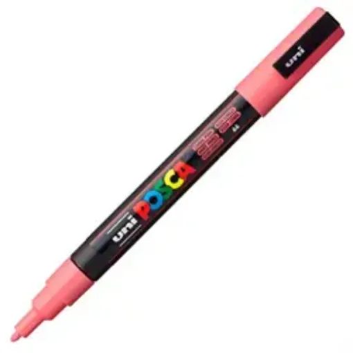 Imagen de Marcador de tinta pigmentada a base de agua UNI POSCA trazo fino de 0.9 a 1.3mms PC-3M color ROSA CORAL.