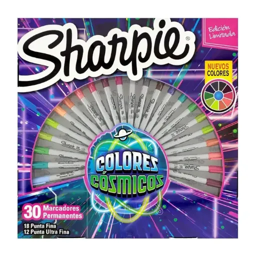 Imagen de Marcadores permanentes SHARPIE Limited Edition set de 30 colores cosmicos 18 pta.fina y 12 pta. ultra fin