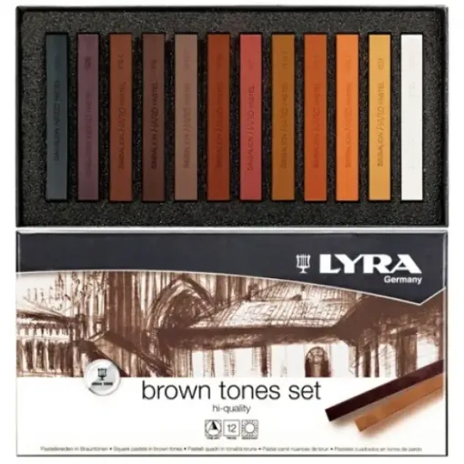 Imagen de Pastel tiza pastel crayons "LYRA" estuche de 12 colores con tonos marrones