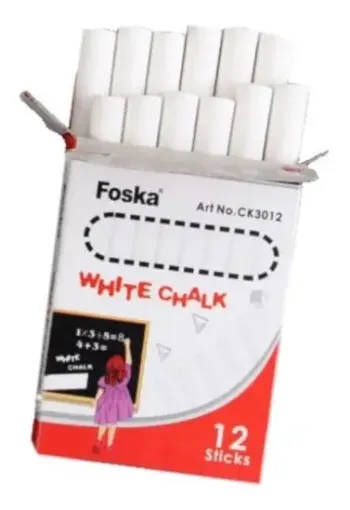 Imagen de Tizas blancas en barra "FOSKA" Sin polvo en caja de 12 unidades de 8cms.